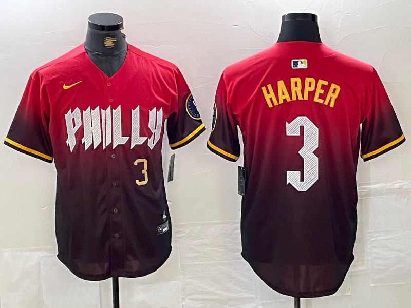 Men Philadelphia Phillies #3 Harper Red City Edition Nike 2024 MLB Jersey style 3->->MLB Jersey